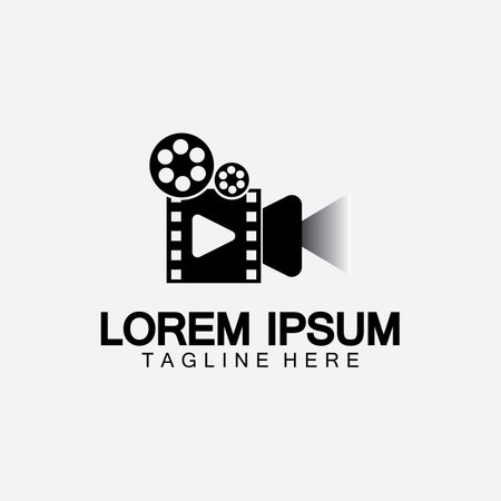 Play movie Video Camera& Film Strip Play Movie Cinema Entertainment Stock Vector icon logo designのイラスト素材