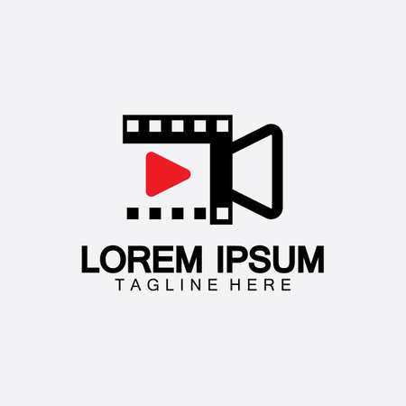 Play movie Video Camera& Film Strip Play Movie Cinema Entertainment Stock Vector icon logo designのイラスト素材