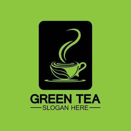 Tea cup logo vector design. Green tea vector logo template.のイラスト素材
