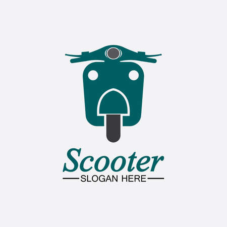 Moped scooter logo vector icon illustration design template.Retro bikes and scooters club logo.classic scooter emblems, icons and badges.のイラスト素材