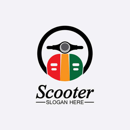 Moped scooter logo vector icon illustration design template.Retro bikes and scooters club logo.classic scooter emblems, icons and badges.のイラスト素材
