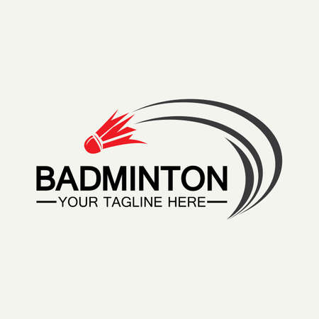 Badminton Logo vector icon illustration design template.Badminton Shuttlecock icon logo.Badminton sport logo template vector. Sport club logo conceptのイラスト素材