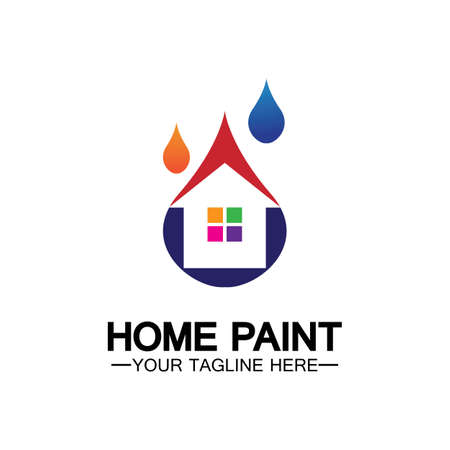 Home Painting Vector Logo Design.Home House Painting Service Coloring Logo Design Template.House painting service, decor and repair multicolor icon Vector logo.のイラスト素材