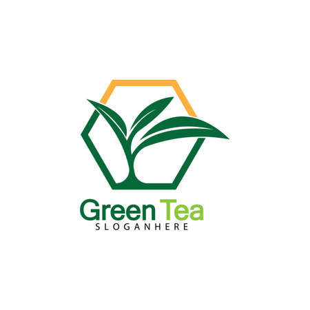 Green tea leaf logo vector icon illustration design isolated on white background-vector imageのイラスト素材