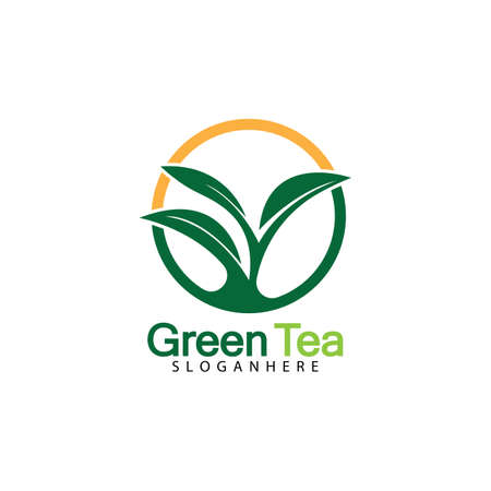 Green tea leaf logo vector icon illustration design isolated on white background-vector imageのイラスト素材