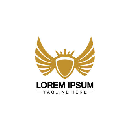 Golden winged shield with crown logo / heraldry symbol isolated white backgroundのイラスト素材
