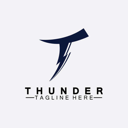 Letter T Thunder electric lightning logo vector illustration design.Flash T Letter Logo, Electrical Bolt Logo Vectorのイラスト素材
