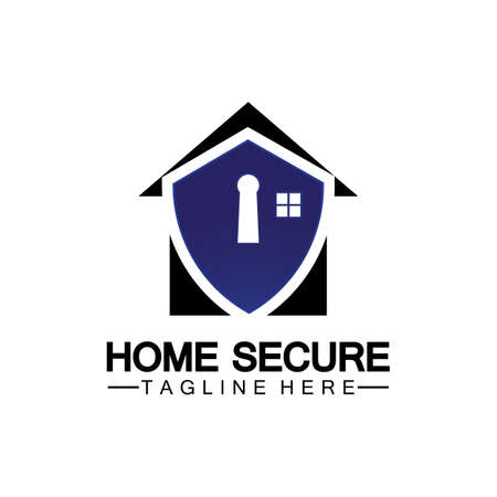 Home secure logo, smart house logo design,Home protection logo design template. Vector shield and house logotype illustration.のイラスト素材