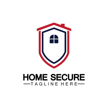Home secure logo, smart house logo design,Home protection logo design template. Vector shield and house logotype illustration.のイラスト素材