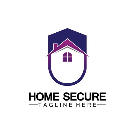 Home secure logo, smart house logo design,Home protection logo design template. Vector shield and house logotype illustration.のイラスト素材