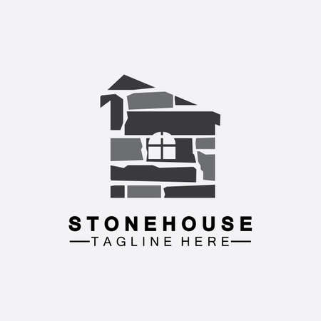 Stone house hipster vintage logo vector icon illustration design,brick house logo vector illustration design templateのイラスト素材