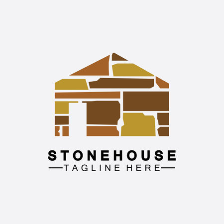 Stone house hipster vintage logo vector icon illustration design,brick house logo vector illustration design templateのイラスト素材
