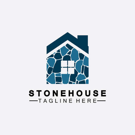 Stone house hipster vintage logo vector icon illustration design,brick house logo vector illustration design templateのイラスト素材