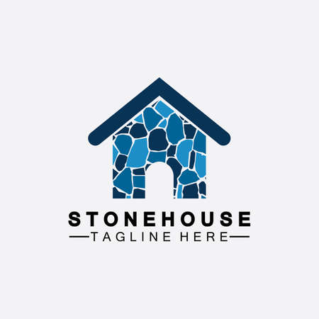 Stone house hipster vintage logo vector icon illustration design,brick house logo vector illustration design templateのイラスト素材