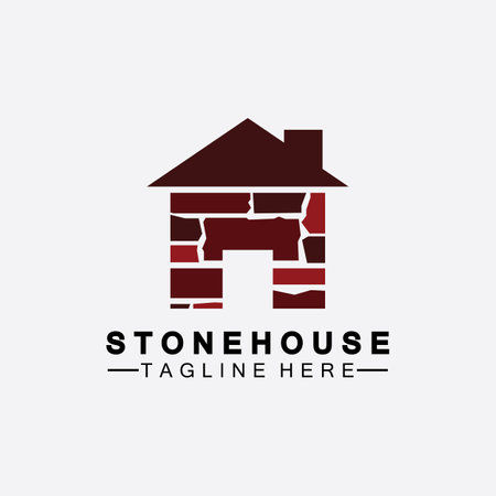Stone house hipster vintage logo vector icon illustration design,brick house logo vector illustration design templateのイラスト素材