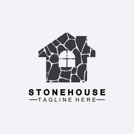 Stone house hipster vintage logo vector icon illustration design,brick house logo vector illustration design templateのイラスト素材