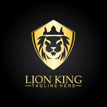 Lion King  logo vector illustration design.gold  lion king head sign concept isolated black backgroundのイラスト素材