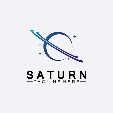 Planet Saturn logo vector illustration design. Planet logo template. Space logo vectorのイラスト素材