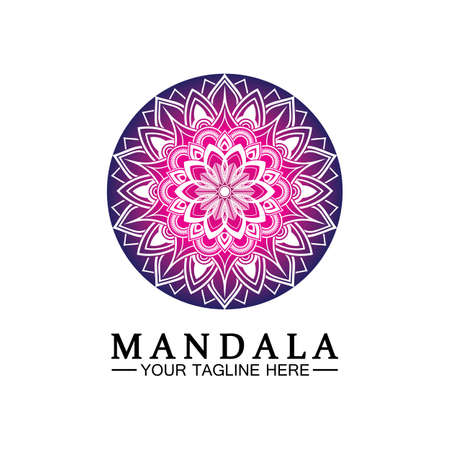 Circle pattern petal Flower Mandala Vector logo template illustration. Colorful template for spiritual retreat or yoga studio,Ornamental business cards,vintage luxury, ornamental decorationのイラスト素材