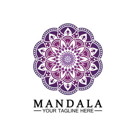 Circle pattern petal Flower Mandala Vector logo template illustration. Colorful template for spiritual retreat or yoga studio,Ornamental business cards,vintage luxury, ornamental decorationのイラスト素材