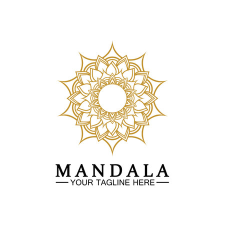 Circle pattern petal Flower Mandala Vector logo template illustration. Colorful template for spiritual retreat or yoga studio,Ornamental business cards,vintage luxury, ornamental decorationのイラスト素材