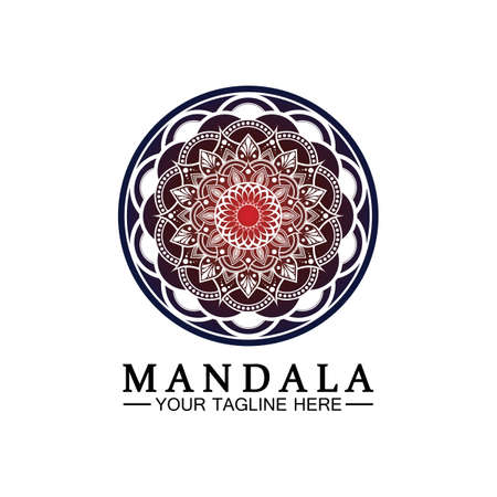 Circle pattern petal Flower Mandala Vector logo template illustration. Colorful template for spiritual retreat or yoga studio,Ornamental business cards,vintage luxury, ornamental decorationのイラスト素材