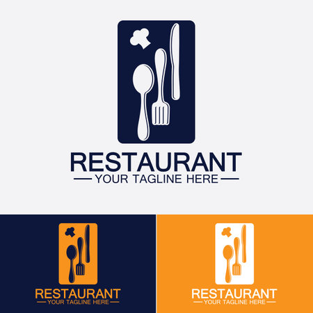 Restaurant logo with spoon and fork icon,menu design food drink concept for cafe restaurantのイラスト素材