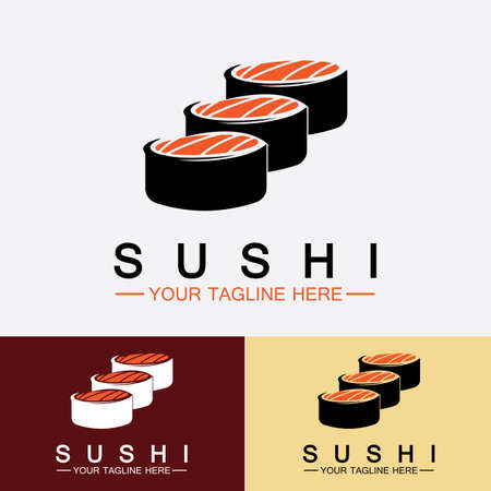 Sushi logo template.Vector Icon Style Illustration Bar or Shop, Sushi, Salmon Roll, Sushi and rolls with chopstick bar or restaurant vector logo templateのイラスト素材