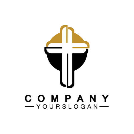 Church logo.Illustration of modern, clean church cross sign for a modern church sign.Icon of christian cross. Sign of catholic, religious and orthodox faith.のイラスト素材