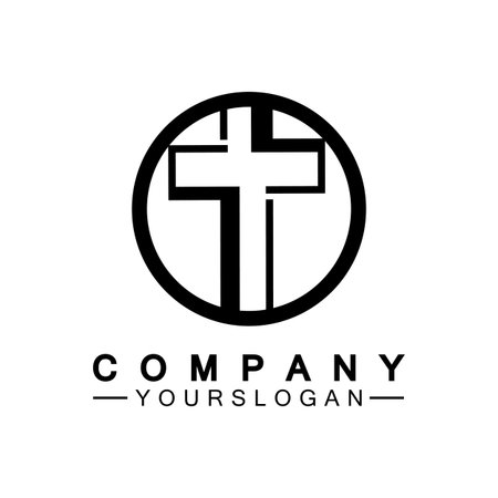 Church logo.Illustration of modern, clean church cross sign for a modern church sign.Icon of christian cross. Sign of catholic, religious and orthodox faith.のイラスト素材