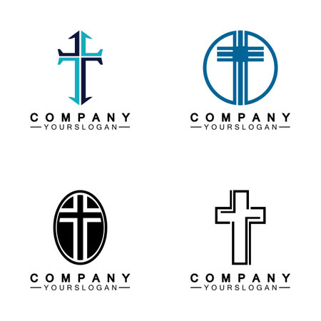 Church logo.Illustration of modern, clean church cross sign for a modern church sign.Icon of christian cross. Sign of catholic, religious and orthodox faith.のイラスト素材