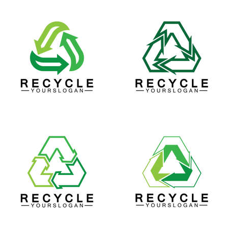 green arrow recycle logo vector icon templateのイラスト素材