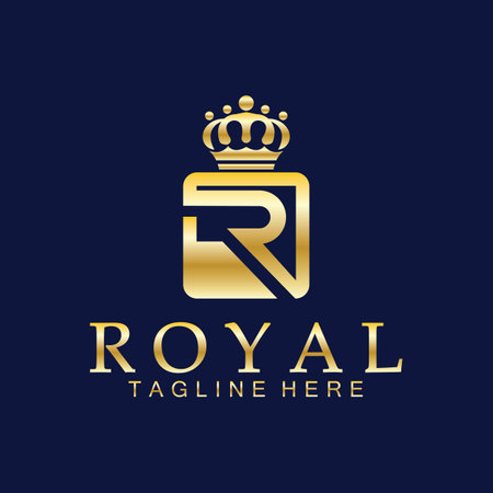 R initial royal crown logo. Royal, King, queen luxury symbol. Font emblem.のイラスト素材