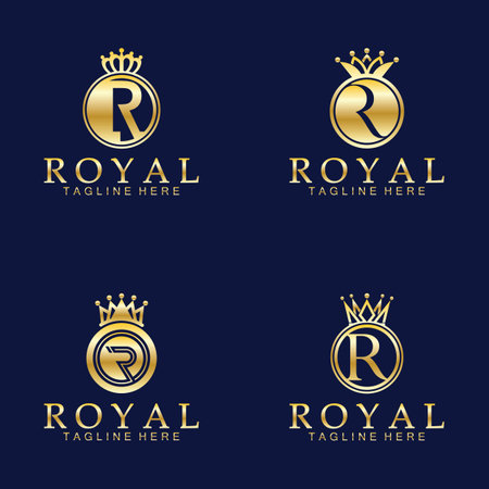 R initial royal crown logo. Royal, King, queen luxury symbol. Font emblem.のイラスト素材