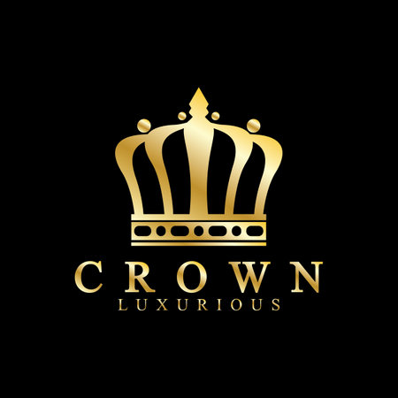 Gold crown icons. Queen king golden crowns luxury Logo Design Vector on black backgroundのイラスト素材