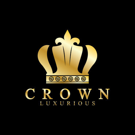 Gold crown icons. Queen king golden crowns luxury Logo Design Vector on black backgroundのイラスト素材