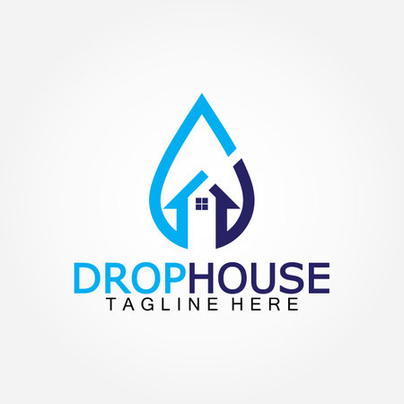 House home and water drop droplet icon for plumbing  home service logo designのイラスト素材