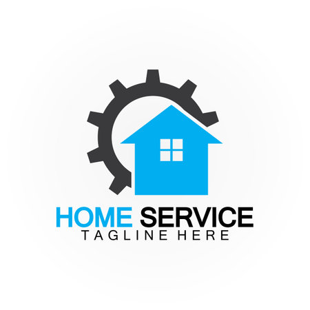 Home service logo, design concept gear and home, suitable for renovation, rebuild companies, and companies that provide home maintenanceのイラスト素材