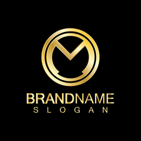 Golden Luxury Letter M Logo Vector Design- Isolated On Blue Backgroundのイラスト素材