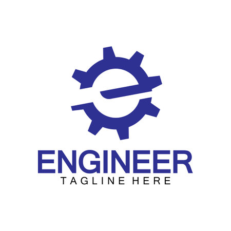 Engineer Logo Design, Letter E Gear Logo, Engineer logo with letter E and Gear elementsのイラスト素材