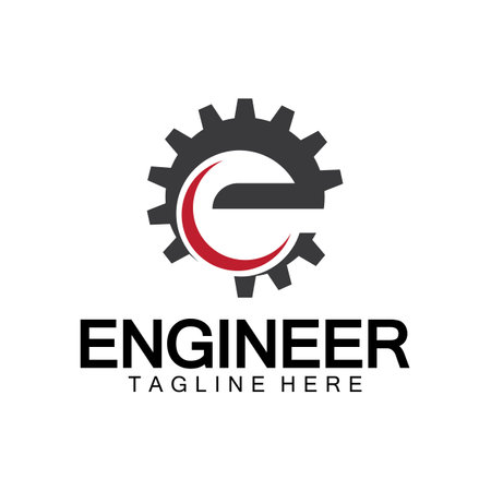 Engineer Logo Design, Letter E Gear Logo, Engineer logo with letter E and Gear elementsのイラスト素材