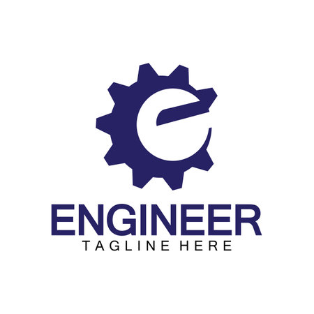 Engineer Logo Design, Letter E Gear Logo, Engineer logo with letter E and Gear elementsのイラスト素材
