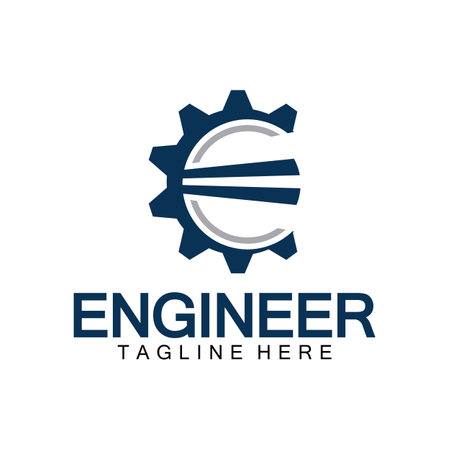 Engineer Logo Design, Letter E Gear Logo, Engineer logo with letter E and Gear elementsのイラスト素材