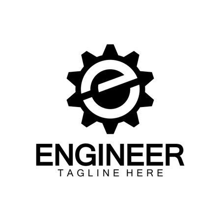 Engineer Logo Design, Letter E Gear Logo, Engineer logo with letter E and Gear elementsのイラスト素材
