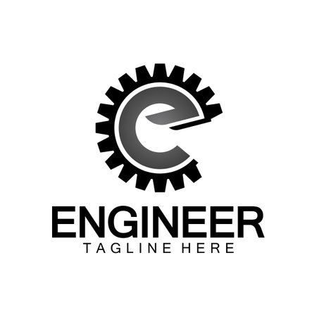 Engineer Logo Design, Letter E Gear Logo, Engineer logo with letter E and Gear elementsのイラスト素材