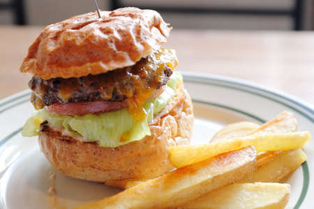 Hamburger on a plateの写真素材