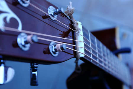 Acoustic guitar, close-up. The concept of music and sound.の写真素材