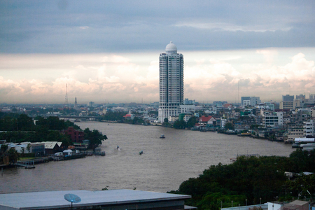 Cityscape Chao Phraya River Bangkok, Thailandの写真素材