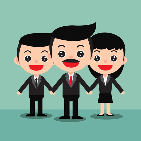 Business team of employees and the boss in cute cartoon styleのイラスト素材