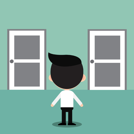 Businessman standing in front of two door.のイラスト素材